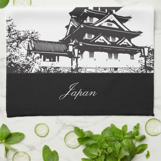 Schwarzweiss-Osaka, Japan Geschirrtuch (Gefaltet)