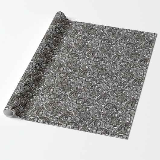 Schwarzweiss-Paisley Geschenkpapier (Ungerollt)