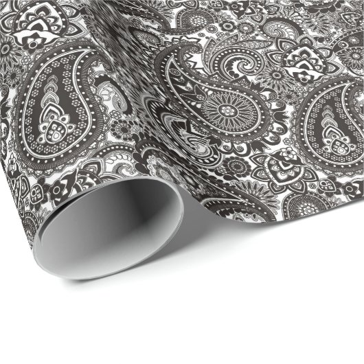 Schwarzweiss-Paisley Geschenkpapier (Rolleneckpunkt)