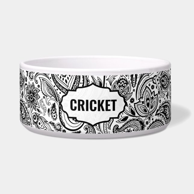 Schwarzweiß-Paisley-Muster Monogram Napf (Vorderseite)