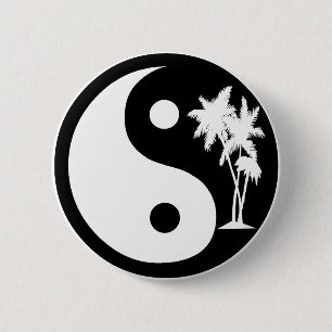 Schwarzweiss-Palme Yin Yang Knopf Button