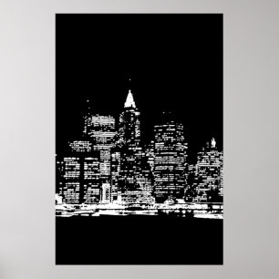 Schwarzweiß-Panorama-New-York-City-Plakat Poster