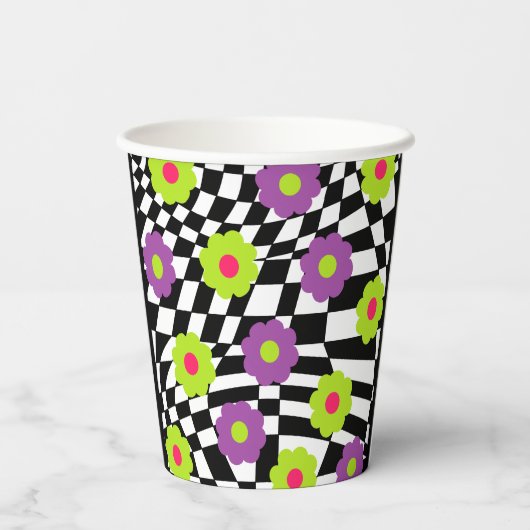 Schwarzweiß-Party-Cups mit Blume Pappbecher (Rückseite)