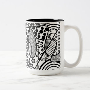 Schwarzweiß-Patchwork-Muster 02 Zweifarbige Tasse