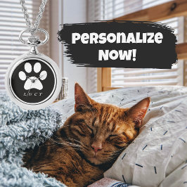 Schwarzweiß-Paw-Druck mit dem Namen Ihres Hauses Armbanduhr