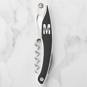 Schwarzweiß-Personalisierte Monogramm und Name Wai Kellnermesser