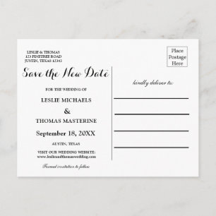 Schwarzweiß personalisierte Save-the-Date-Postkart Postkarte