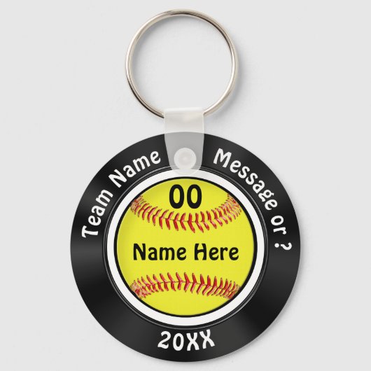 Schwarzweiß-Personalisierte Softball-Gastgeschenke Schlüsselanhänger (Vorderseite)
