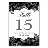 Schwarzweiß-Personalisierte Tischnummern mit Blume (Vorderseite)