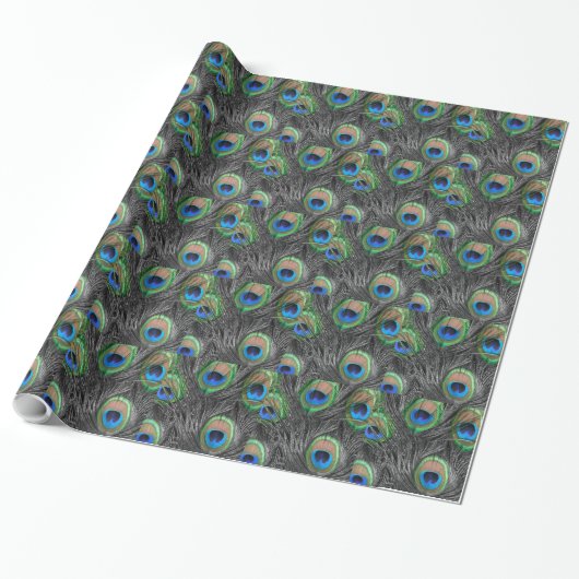 Schwarzweiss-Pfau-Feder Geschenkpapier (Ungerollt)