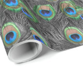 Schwarzweiss-Pfau-Feder Geschenkpapier (Rolleneckpunkt)