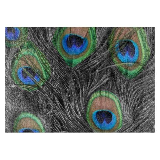 Schwarzweiss-Pfau-Feder Schneidebrett (Vorderseite)