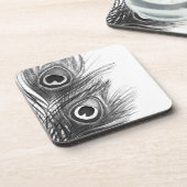 Schwarzweiss-Pfau-Feder-Untersetzer Untersetzer (Linke Seite)