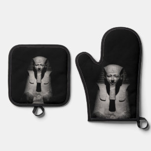 Schwarzweiß-Pharao-König Ofenhandschuh & Topflappen-Set