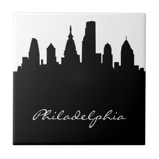 Schwarzweiss-Philadelphia-Skyline Fliese (Vorderseite)
