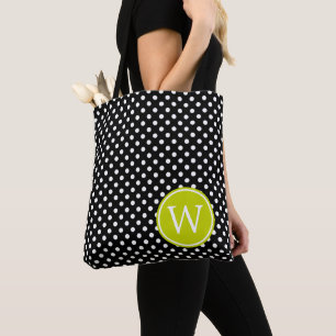 Schwarzweiss-Polka-Punkt mit Limonem grünem Tasche