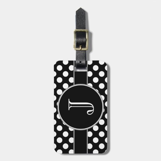 Schwarzweiss-Polka-Punkt mit Monogramm Gepäckanhänger (Vorderseite vertikal)