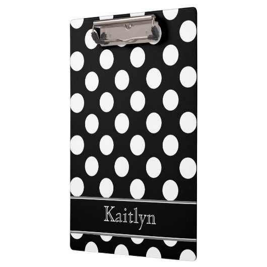 Schwarzweiss-Polka-Punkte personalisiert Klemmbrett (Links)