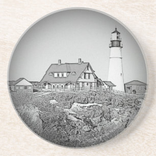 Schwarzweiss-Portlandhauptleuchtturm Getränkeuntersetzer