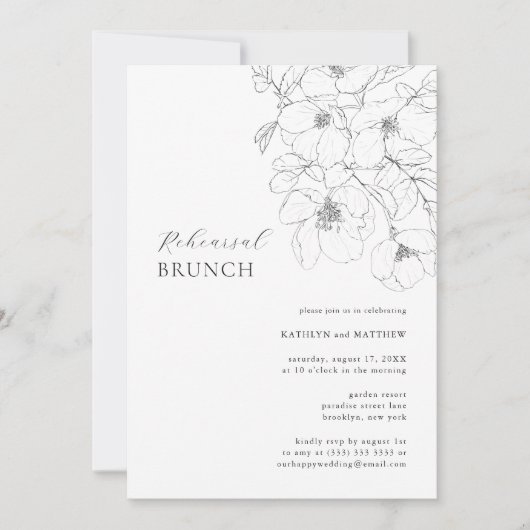 Schwarzweiß-Probe mit Minimalistischer Blüte Brunc Einladung (Vorderseite)
