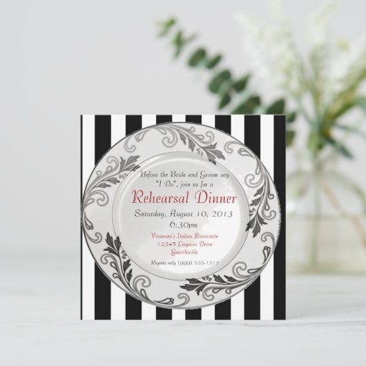 Schwarzweiss-Proben-Abendessen-Einladungen Einladung (Stehend Vorderseite)