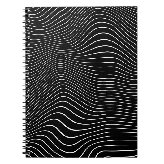 Schwarzweiß Psychedelic Linear Wavy Hintergrund Notizblock (Vorderseite)