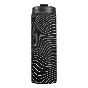 Schwarzweiß Psychedelic Linear Wavy Hintergrund Thermosbecher