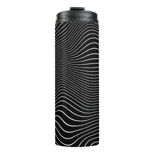 Schwarzweiß Psychedelic Linear Wavy Hintergrund Thermosbecher (Vorderseite)