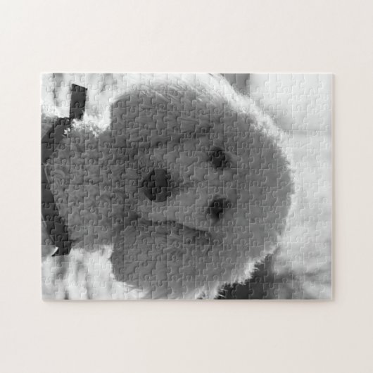 Schwarzweiss-Pudel-Gesichts-Welpen-Augen Puzzle (Horizontal)
