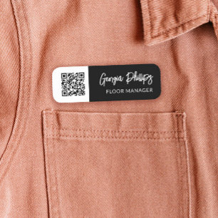 Schwarzweiß-QR-Code - Brush-Skript Namensschild