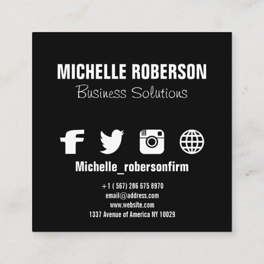 Schwarzweiss-Quadrat Quadratische Visitenkarte (Rückseite)