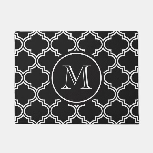 Schwarzweiss-Quatrefoil Fußmatte (Vorderseite)