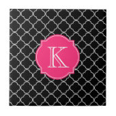 Schwarzweiss-Quatrefoil mit Monogramm Fliese (Vorderseite)