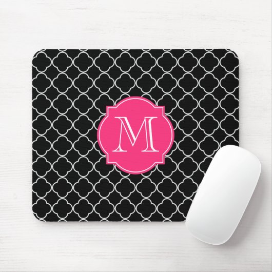 Schwarzweiss-Quatrefoil mit Monogramm Mousepad (Mit Mouse)