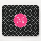 Schwarzweiss-Quatrefoil mit Monogramm Mousepad (Vorne)