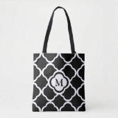 Schwarzweiß-Quatrefolienmuster für Monogramm Tasche (Vorderseite)