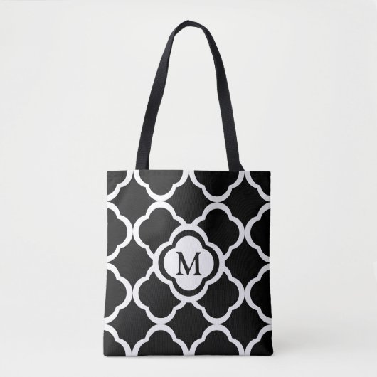 Schwarzweiß-Quatrefolienmuster für Monogramm Tasche (Vorderseite)