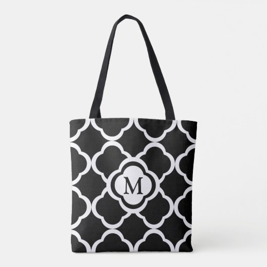 Schwarzweiß-Quatrefolienmuster für Monogramm Tasche (Rückseite)