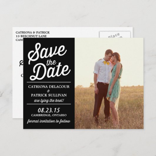 Schwarzweiß-Retro-Foto Save the Date Postkarte (Vorne/Hinten)