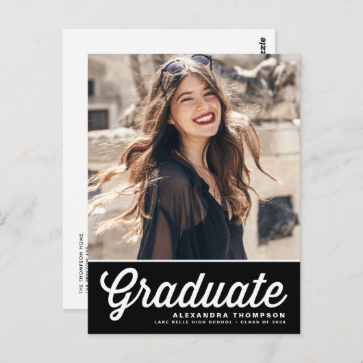 Schwarzweiß-Retro-Script-Foto-Abschluss Postkarte (Vorne/Hinten)