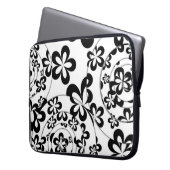 Schwarzweiss-Ringe und Blumen Laptopschutzhülle (Vorderseite Links)