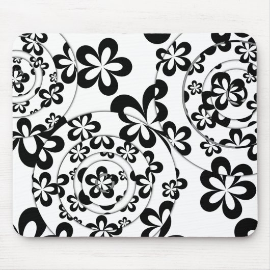 Schwarzweiss-Ringe und Blumen Mousepad (Vorne)
