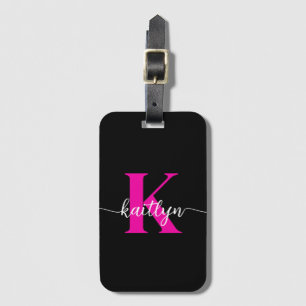Schwarzweiß-Rosa-Monogramm Gepäckanhänger