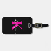 Schwarzweiß-Rosa-Monogramm Gepäckanhänger (Vorderseite horizontal)