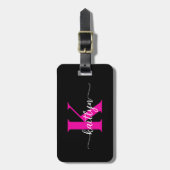 Schwarzweiß-Rosa-Monogramm Gepäckanhänger (Vorderseite vertikal)