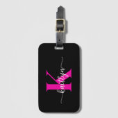 Schwarzweiß-Rosa-Monogramm Gepäckanhänger (Vorderseite Vertikal)