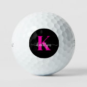 Schwarzweiß-Rosa-Monogramm Golfball (Vorderseite)