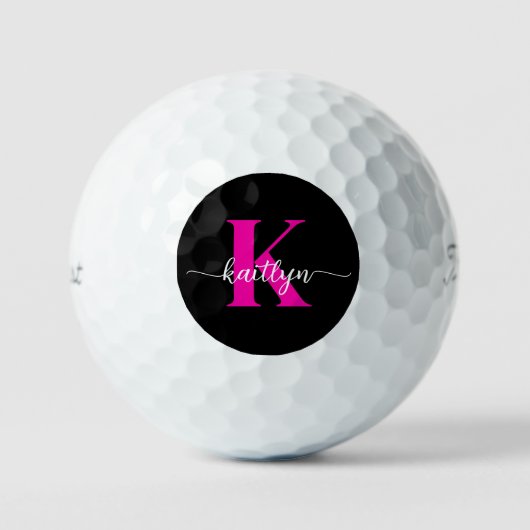 Schwarzweiß-Rosa-Monogramm Golfball (Vorderseite)