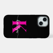 Schwarzweiß-Rosa-Monogramm iPhone 15 Hülle (Rückseite (Horizontal))