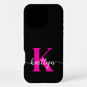 Schwarzweiß-Rosa-Monogramm iPhone 16 Pro Max Hülle